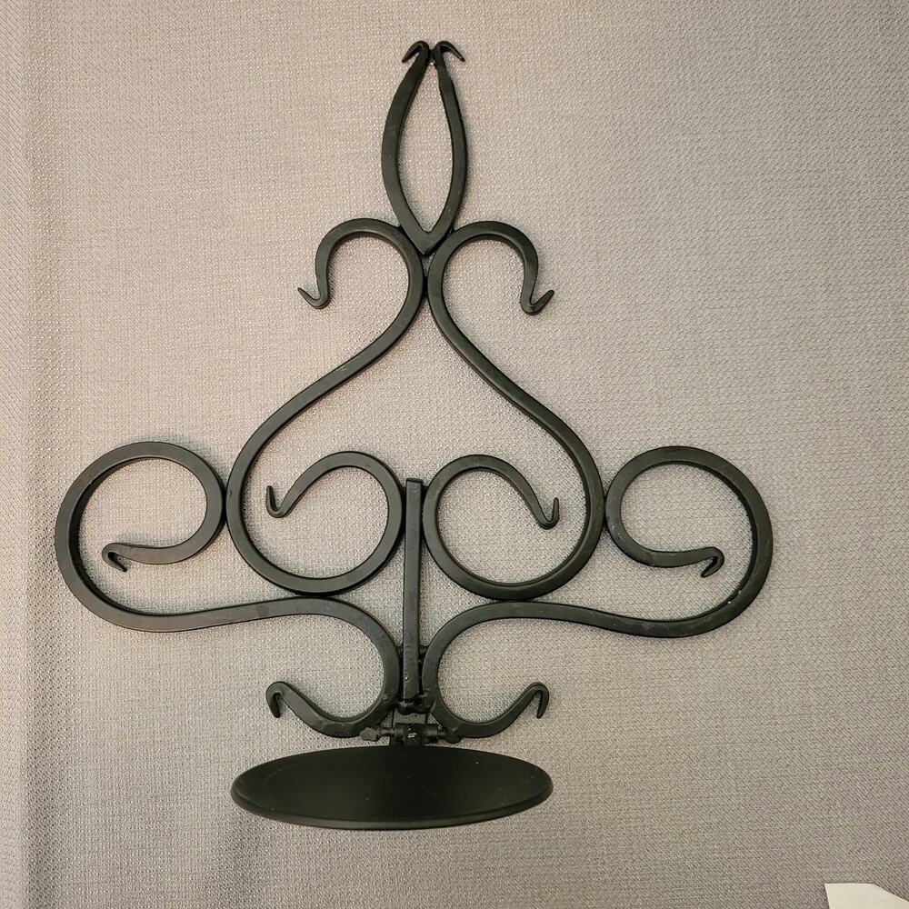 Pair Black Wrought Iron Hand Forged Pillar Candle Wall Sconces - Picture 2 of 12